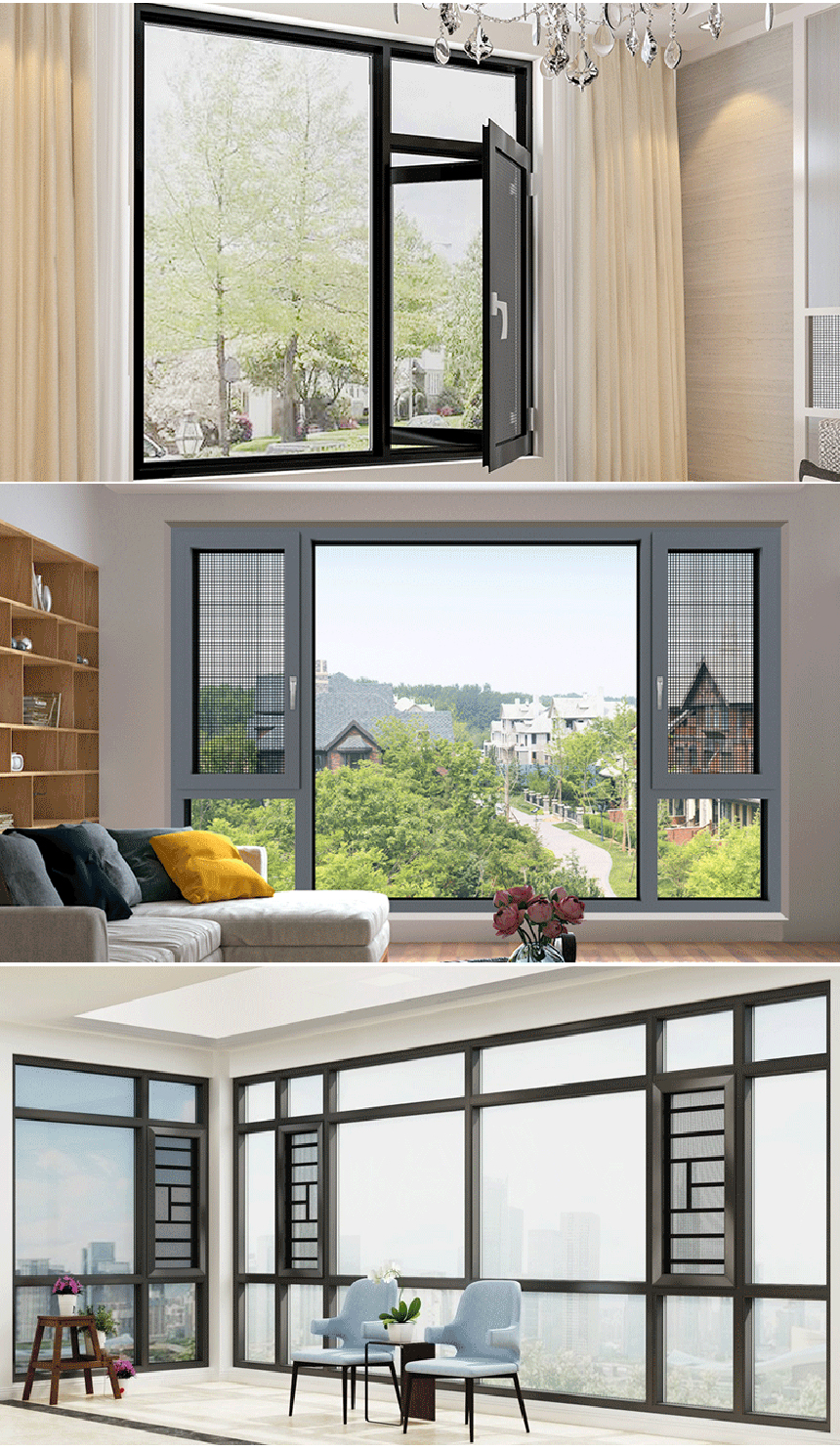 display of casement aluminum window